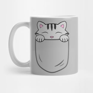 Grey Tabby Cat Inside A Pocket Mug